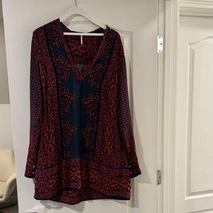 Free People Vibrant Red and Orange Patterned Top